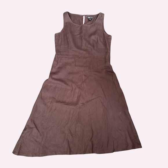 Style&Co 100% Linen Brown Drop Waist Maxi Dress Size 16  90s - Picture 2 of 6